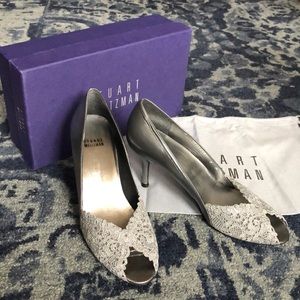 Stuart Weitzman Chantelle Silver Heels, Size 9M